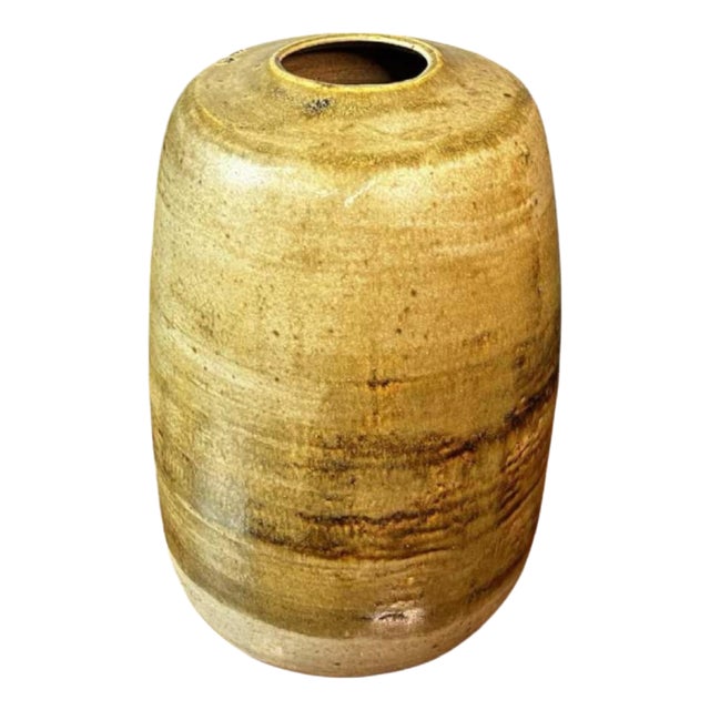 Modernist Large-Fired Salt Stoneware Yellow Vase without Neck from Bouffioulx, 1950s For Sale