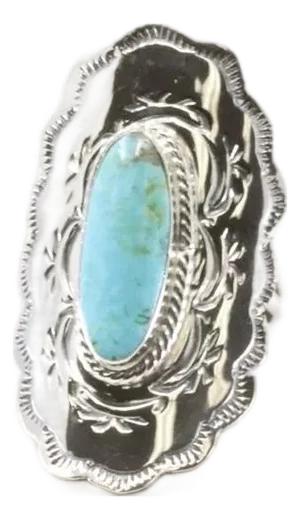 Navajo Sterling Silver Turquoise Ring by Charlene Yazzie, Size 6