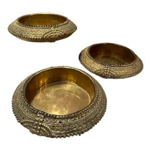 Set of 3 South Asian Bowls Made From Raj Style Traditional Ankle Bracelets, Early 1900s