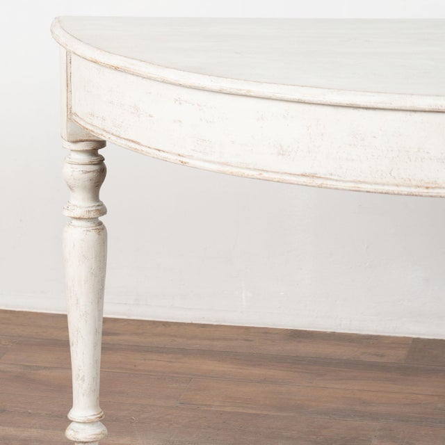 Mid 19th Century Pair, 19th Century Swedish White Painted Large Demi Lune Consoles Side Tables For Sale - Image 5 of 14