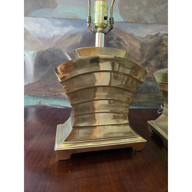 A very unusual pair of dimensional vintage designer lamps in the style of Jonathan Adler. Having superb quality triple...