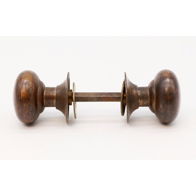 Traditional Antique Dark Plain Bronze Passage Door Knob Set For Sale - Image 3 of 4