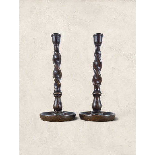 Antique English Oak Barley Twist Large Candlesticks Barley twist candlesticks like these are the kind of thing you pick up...