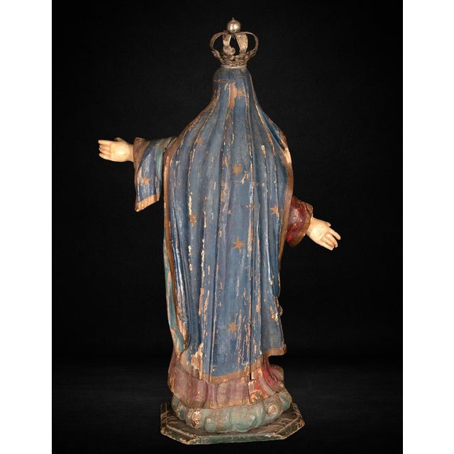 Blue Large Spanish Colonial Polychrome Virgin Mary, 1780 For Sale - Image 8 of 9