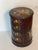 20 th c Italian small round parchment commode with 4 drawers . Handpainted with fruits and vine vessels.