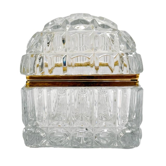 Vintage Large Domed Crystal Casket Box With Brass Frame For Sale - Image 11 of 16