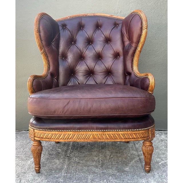 Vintage Tufted Leather Wingback Chair For Sale - Image 9 of 12