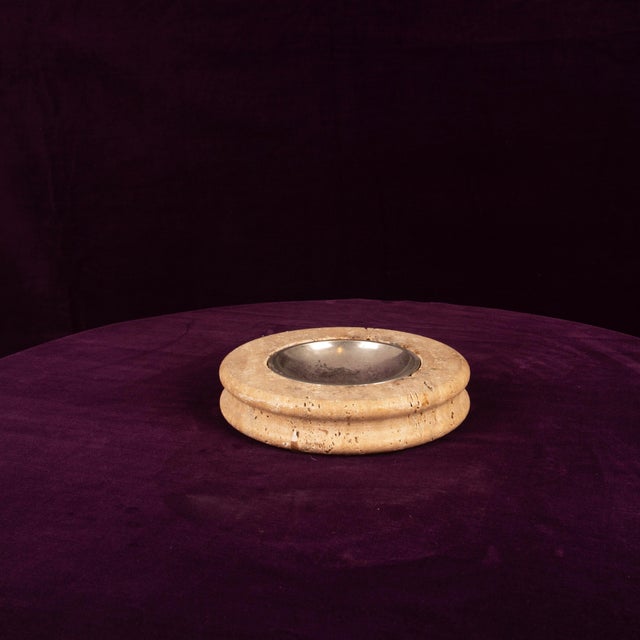 Round Italian Travertine Ashtray with Removable Metal Dish, 1970 For Sale - Image 6 of 12