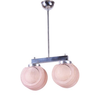 Art Deco Chandelier in Chrome-Plated Steel and Opaline Glass, Czech, 1930s For Sale