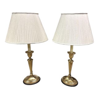 Vintage Frederick Cooper Brass Candlestick Table Lamps - A Pair For Sale