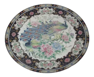 1970s Hand Painted Porcelain Peacock Plate