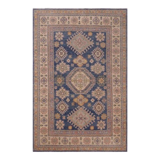 Bohemian Kazak Tribal Light Blue/Beige Wool Rug - 4'0''x6'1'' For Sale