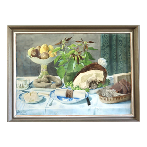 20th Century 'Nordic Table Setting' Vintage Original Swedish Still Life Watercolour Painting, Framed
