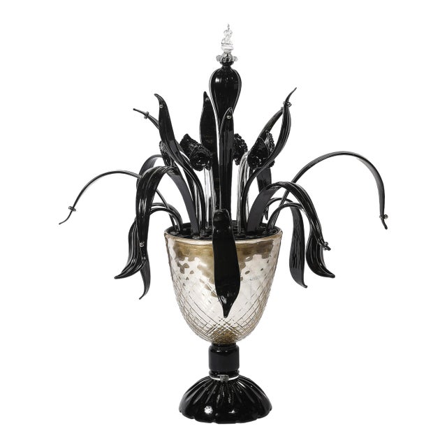 Mid-Century Expansive Leaf Form Handblown Murano Glass & 24kt Gold Fleck Uplight For Sale
