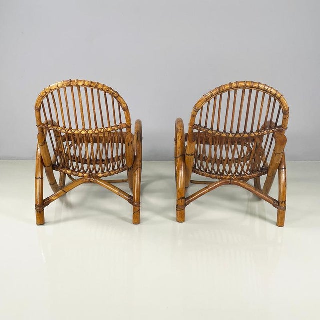 1960s Set of Mid-Century Modern Italian Armchairs in Curved Rattan, 1960s For Sale - Image 5 of 18