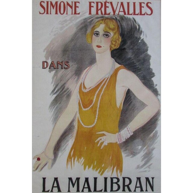 Vintage Poster Marcel Vertes Simone Frevalles Dans La Malibran 1923, Framed For Sale