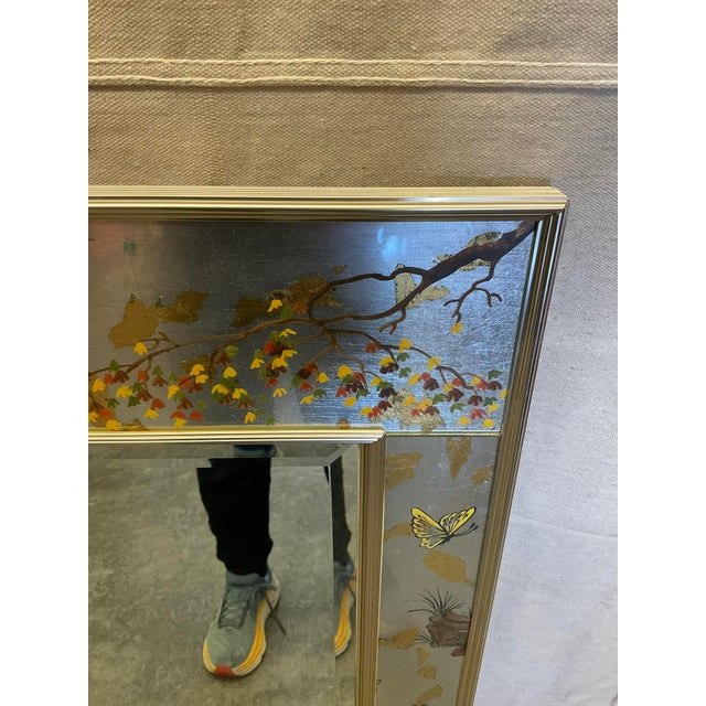 1980s 1980s La Barge Asian Chinoiserie Silver Leaf Hand-Painted Mirror For Sale - Image 5 of 10