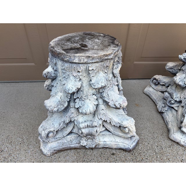 Late 20th Century Pair of Weathered Cast Concrete Corinthian Capital Garden Stands For Sale - Image 9 of 14