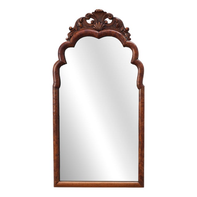 Louis XV Style Root Veneer Mirror with Scalloped Curved Frame and Oister Crest, 1800s For Sale
