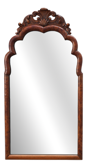 Louis XV Style Root Veneer Mirror with Scalloped Curved Frame and Oister Crest, 1800s