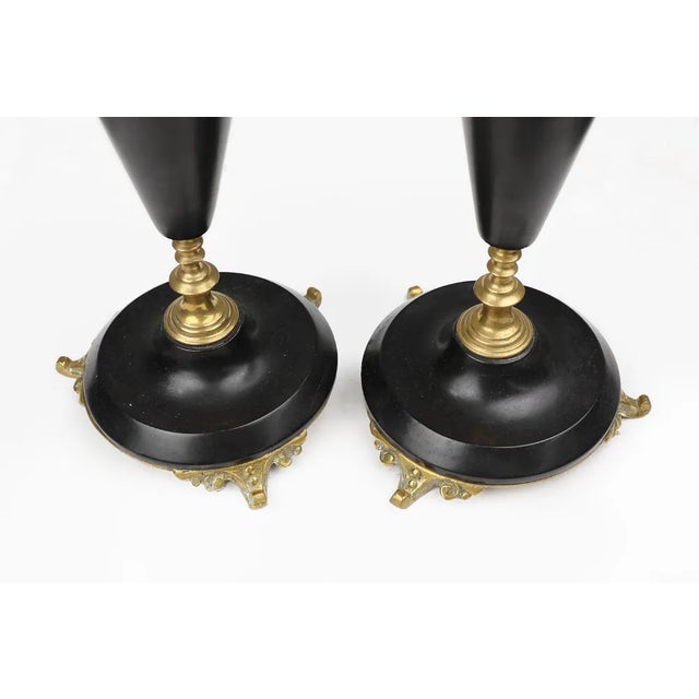 Empire Style Bronze and Ceramic Candlesticks, France, 1870s, Set of 2 For Sale - Image 5 of 9