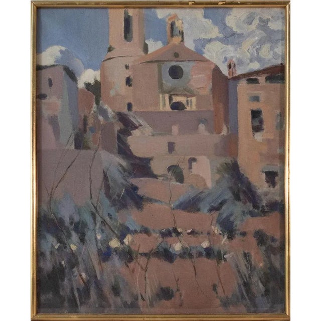 Interesting frame original oil study of a church. Stamped on reverse. ´mvseos mvnicipa de barcelona copia. Signed on...