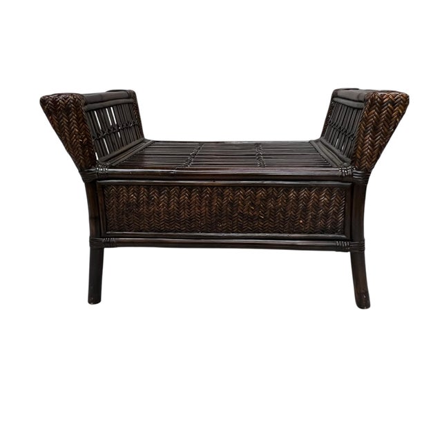 Vintage Bamboo and Woven Rattan Ottoman Footstool For Sale - Image 4 of 9