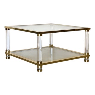 Acrylic Glass and Brass Coffee Table, 1970s For Sale