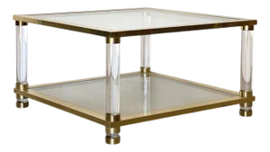 Acrylic Glass and Brass Coffee Table, 1970s