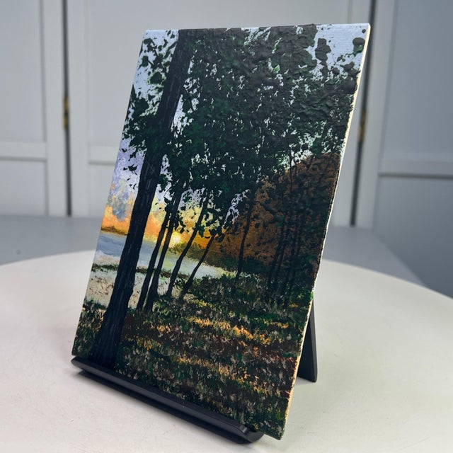 Contemporary Evening Falls Nature Theme Acrylic Painting 5" X 7" Wall Art Decor Unframed For Sale - Image 3 of 7