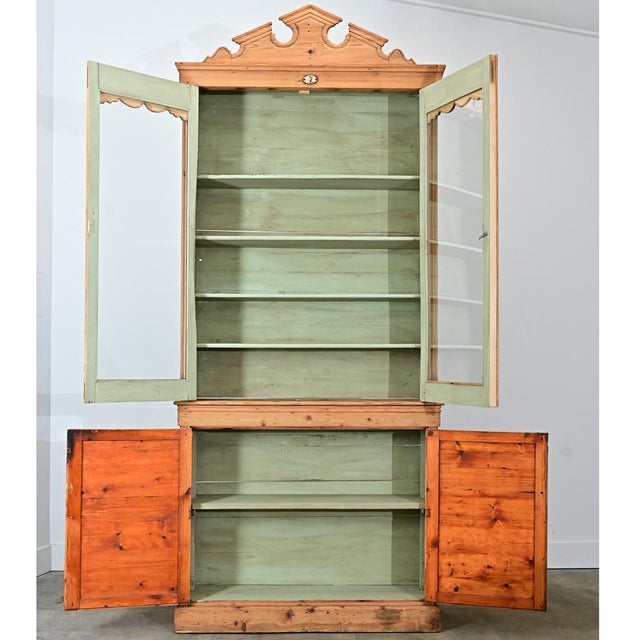 Early 20th Century English Tall Pine Bookcase with Painted Interior For Sale - Image 10 of 12