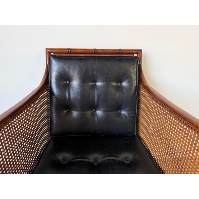 1970s Hickory Chair Regency Style Faux Bamboo Caned Lounge Armchair on Brass Casters For Sale - Image 4 of 12