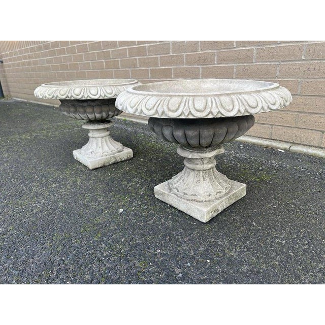 Stone English Cast Stone Garden Urns, Set of 2 For Sale - Image 7 of 18