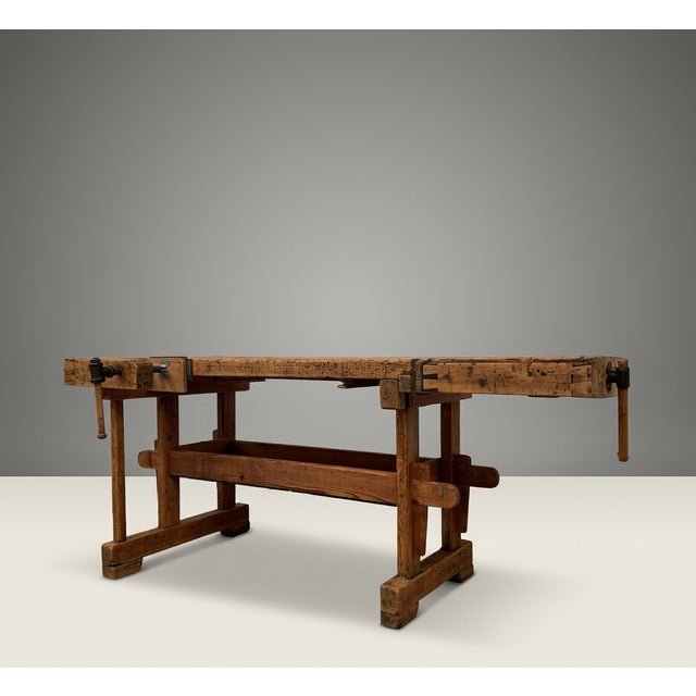 Vintage Industrial Wooden Workbench For Sale - Image 4 of 9