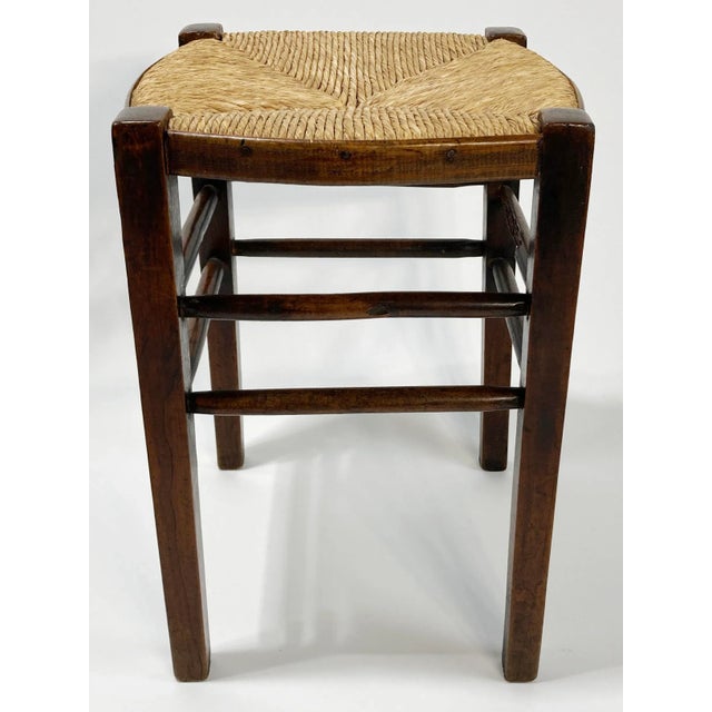 Antique English Wood Woven Rush Seat Stool For Sale - Image 4 of 9