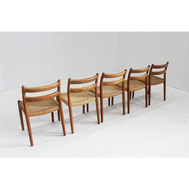 Brown Vintage Danish Model 84 Dining Room Chairs by Niels Otto for J.L. Møllers, 1960s, Set of 5 For Sale - Image 8 of 11
