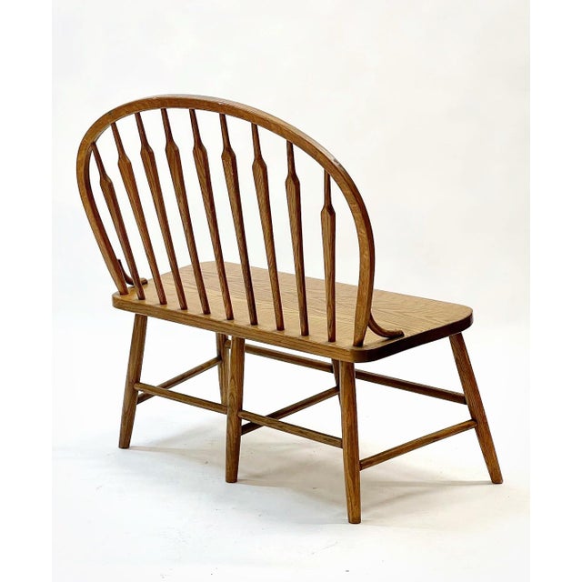 Farmhouse Mid Century Solid Oak Bowback Windsor Armless Bench Settee For Sale - Image 3 of 10
