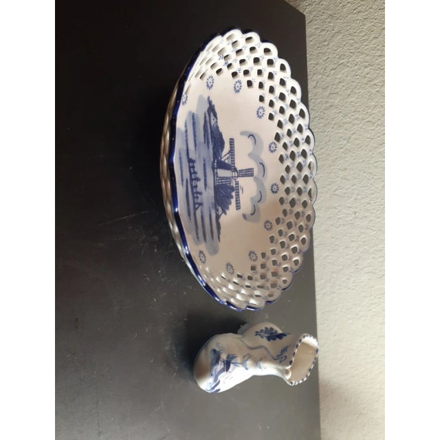 Ceramic 1980s Delfts Holland Reticular Decorative Bowl and Toothpick Holder - 2 Pieces For Sale - Image 7 of 10