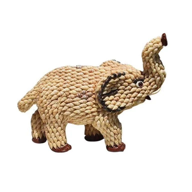 Shell Encrusted Lucky Elephant Statue in Brown Black and