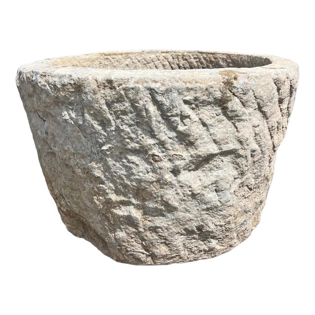 Vintage Stone Rustic Planter Bowl For Sale
