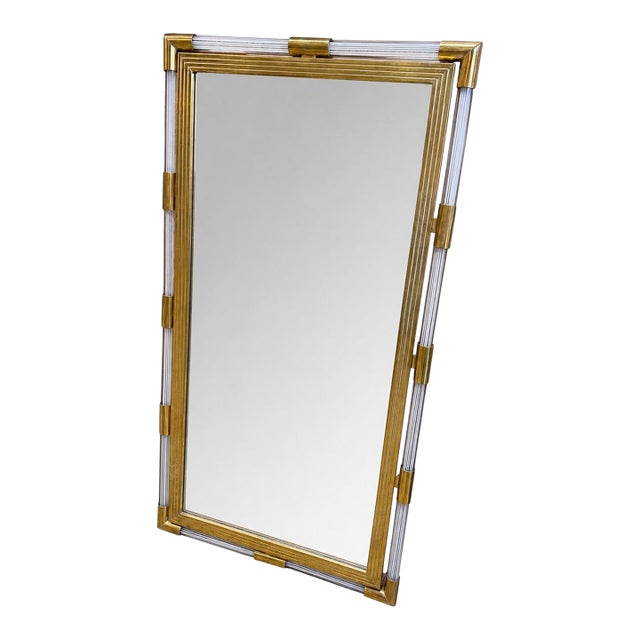 Italian Mid-Century Brass and Lucite Wall Mirror, 1970s For Sale