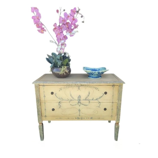 Vintage Neoclassical Louis XVI Style Hand Painted 2 Drawer Commode Chest of Drawers For Sale - Image 4 of 14
