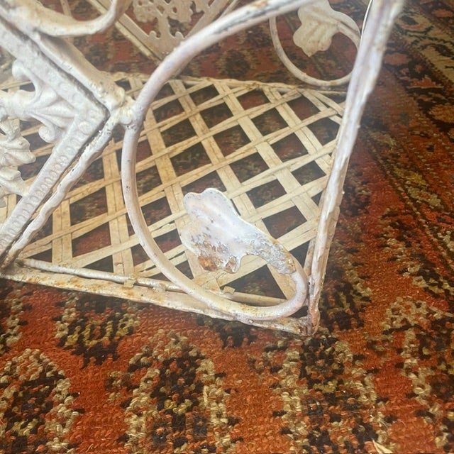 Vintage Victorian French Style White Iron / Lattice Rectangle Basket W/ Leaves/Tiles & Fixed Handle For Sale - Image 9 of 18