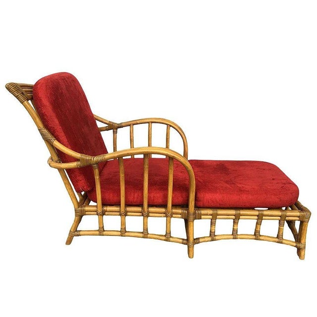Mid-Century Modern 1980s Rare Paul Frankl Styled Faux Rattan Outdoor/Patio Chaise Lounge Chair, Pair For Sale - Image 3 of 8