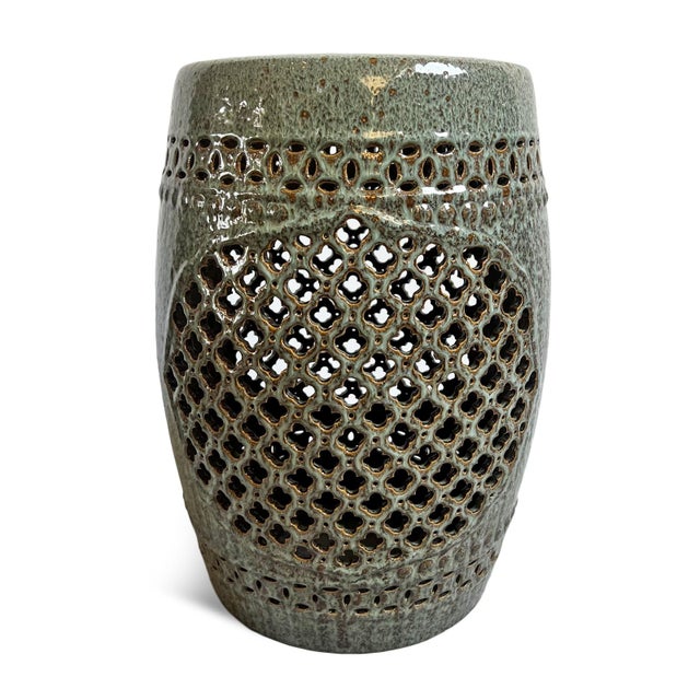 2020s Ceramic Medallion Green Garden Stool For Sale - Image 5 of 9