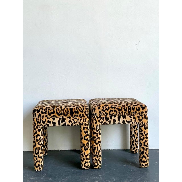 Vintage Leopard Velvet Upholstered Stools - Set of 2 For Sale - Image 9 of 17