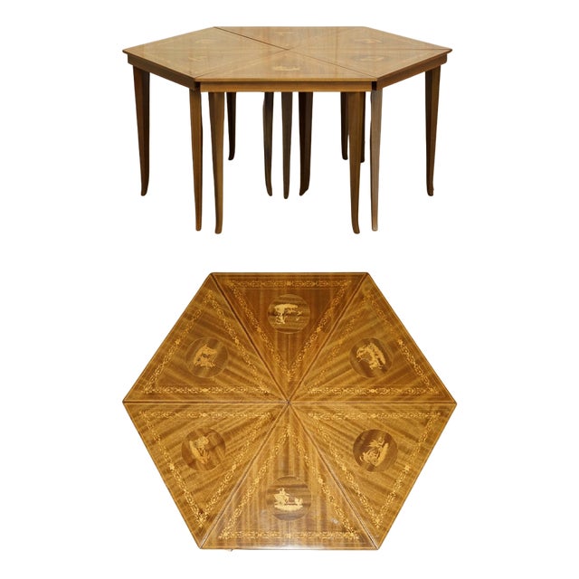 Vintage Italian Marquetry Inlaid Triangle Nesting Tables, 1950s, Set of 6 For Sale