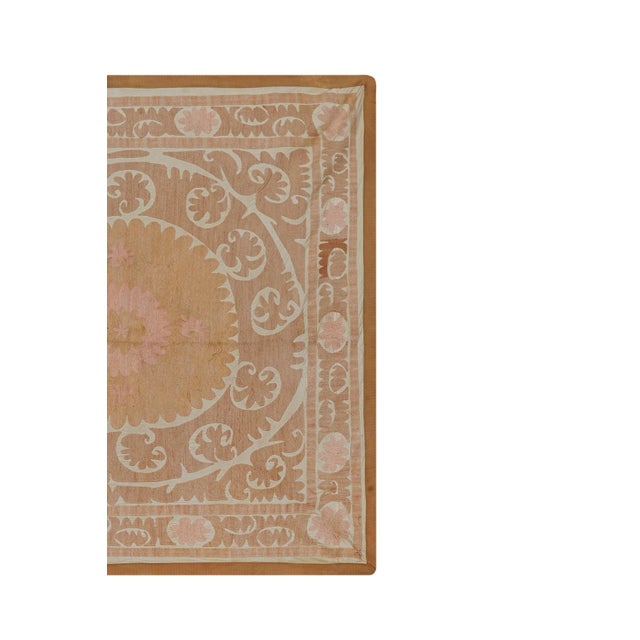 Suzani Tapestry - Faded Uzbek Table Cloth - Tribal Embroidery Wall Decor 4'5'' X 4'6'' For Sale - Image 4 of 13