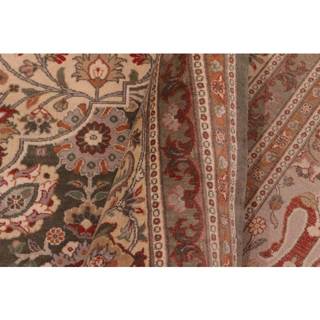 Textile Medallion 1990's Floral Pak-Persian Green/Tan Wool Rug - 9'1'' X 12'2'' For Sale - Image 7 of 9