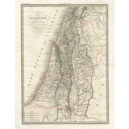 Antique Map of Palestine and the Holy Land by Lapie, Paris, 1838 For Sale - Image 3 of 10